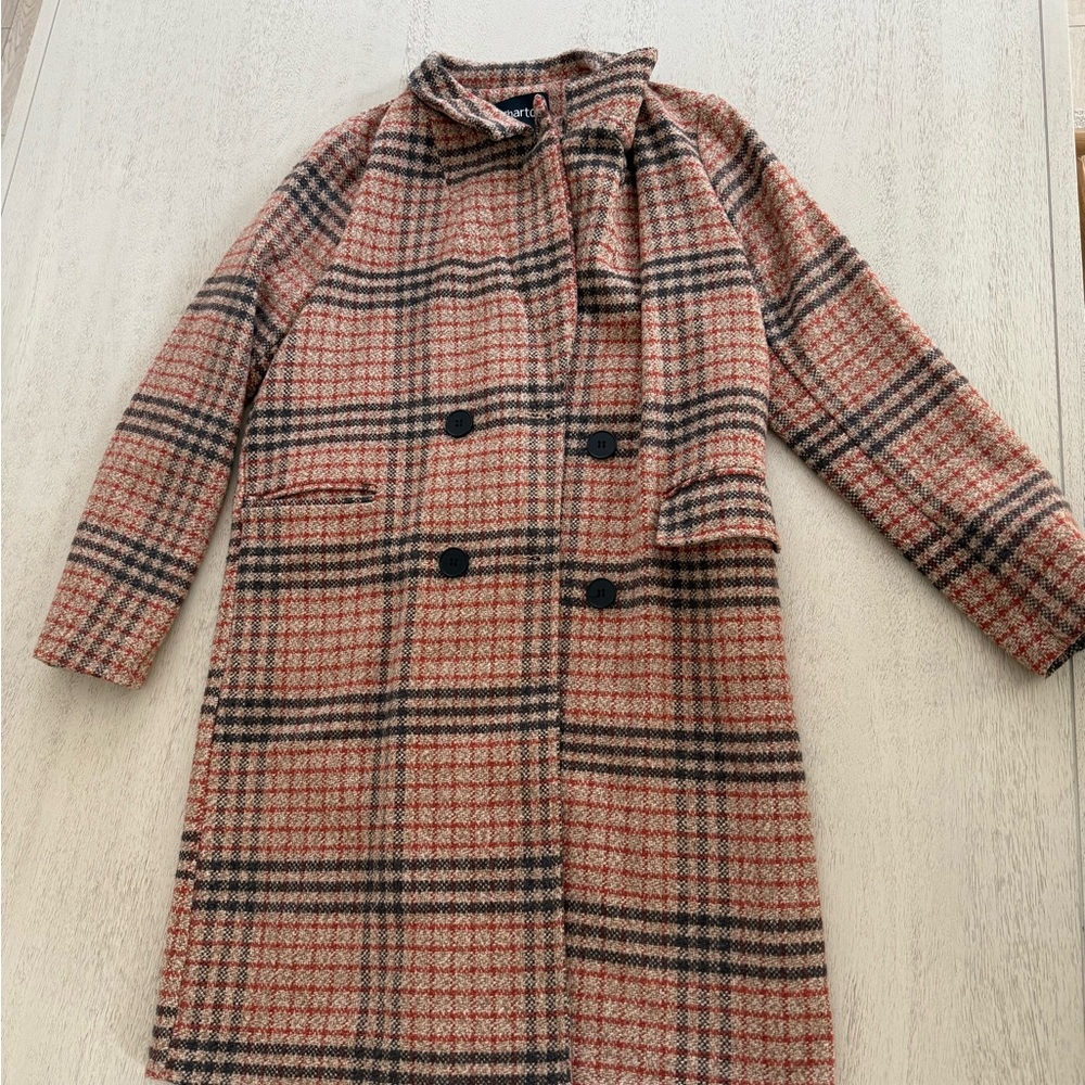 Elegant Plaid Double-Breasted Pea Coat